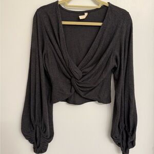 Tyche Charcoal Twist Front Blouse - crop top